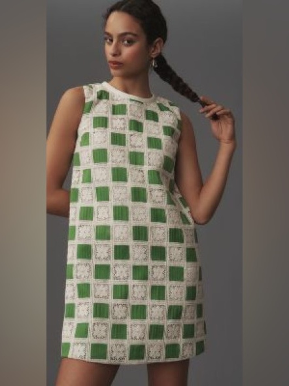 English Factory Green Crochet Patchwork Shift Dress